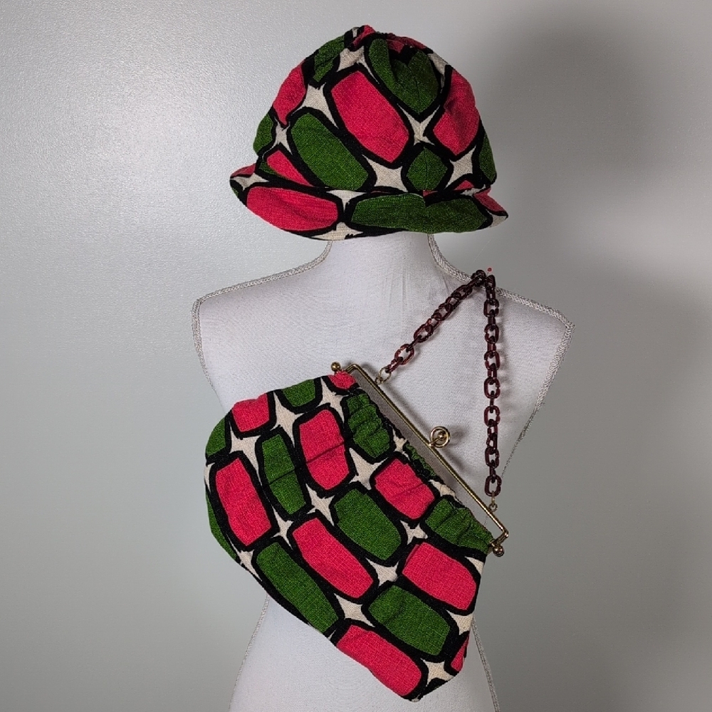 Vintage Patterned Hat and Bag Set